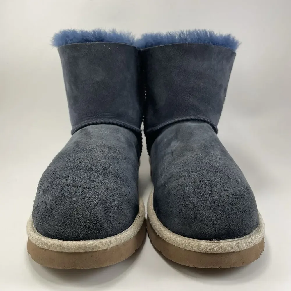 UGG Selene Winter Boots Womens Size 7 Navy Blue Suede Nautical Rope Tie Back